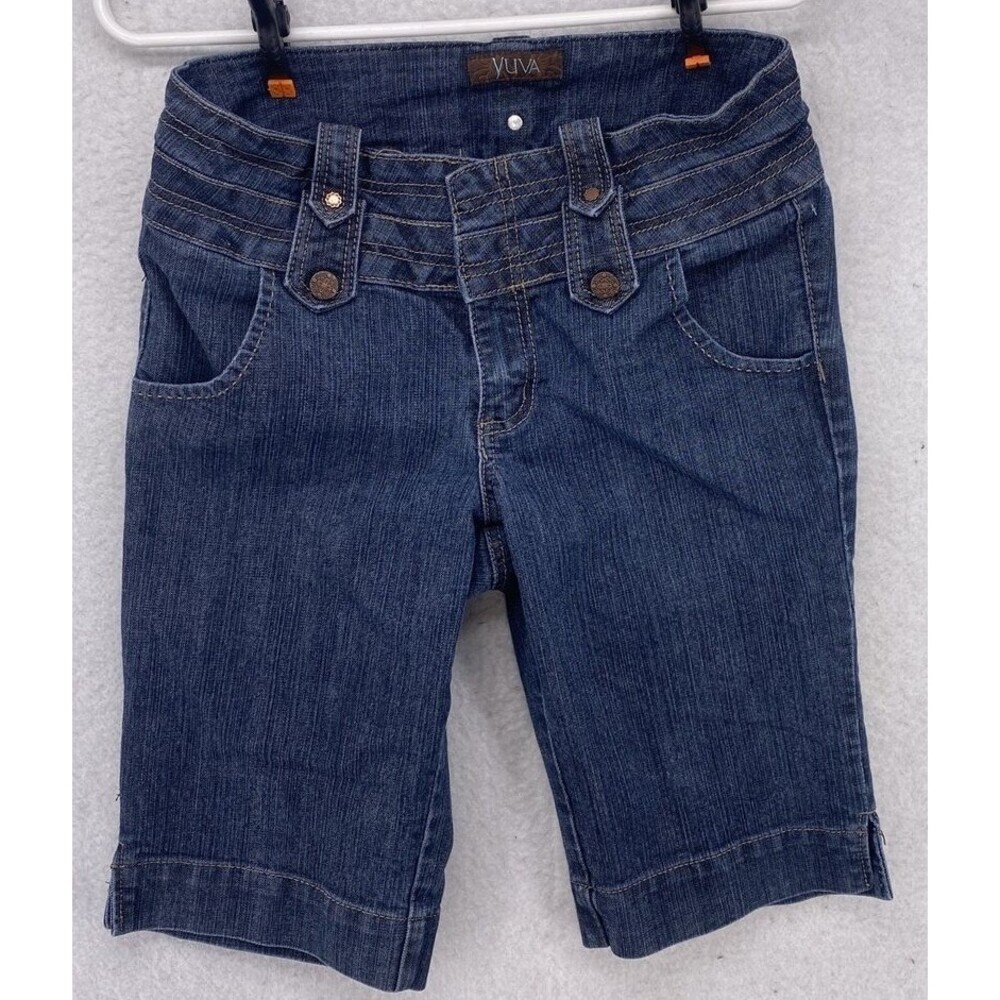 Yuva Denim Bermuda Shorts Womens Size 10 Stretch Blue Jean Wide Waistband Curvy